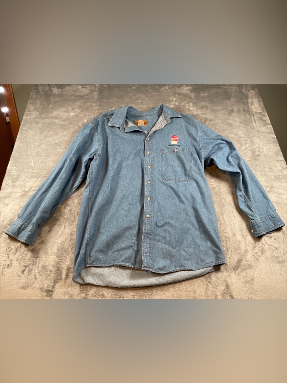 Campbells Soup Long Sleeve Denim Shirt Salesman 90’s Gear For Sports L
